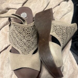 Yellow Box Tan Wedge Sandals